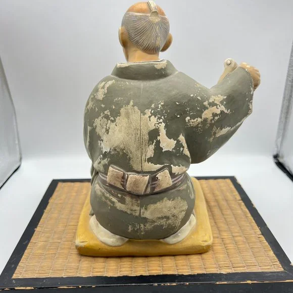 Hakata Urasaki Clay Doll Man Ancient Scroll Moon Painting With Tatami Mat Stand - Picture 7 of 15